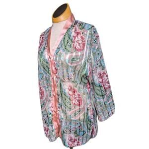 Vtg 1990s Victoria's Secret Gold Label Pink Green Floral Sheer Sleep Shirt Sz S